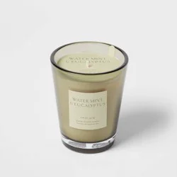12.6oz Colored Vase Glass with Dustcover Watermint and Eucalyptus Candle Green - Threshold™: Palm Wax, 52hr Burn Time, Jar Style