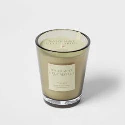 12.6oz Colored Vase Glass with Dustcover Watermint and Eucalyptus Candle Green - Threshold™: Palm Wax, 52hr Burn Time, Jar Style