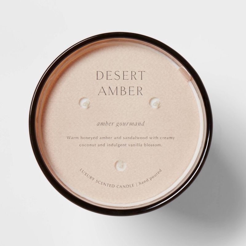 slide 5 of 5, 35.8oz Desert Amber Candle with Dustcover - Threshold™: Palm Wax, 3 Wicks, 70hr Burn Time, 35.8 oz