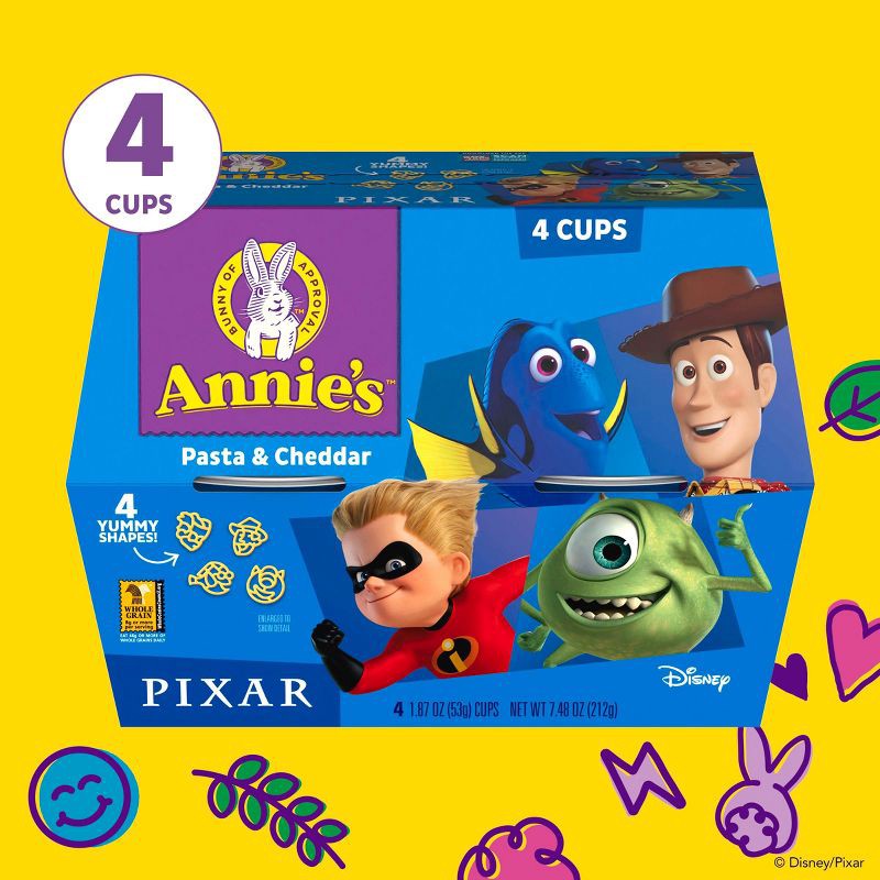 slide 6 of 7, Annie's Disney 100 Shapes Cheddar Mac and Cheese Microwavable Cups - 8.04oz/4pk, 8.04 oz, 4 ct