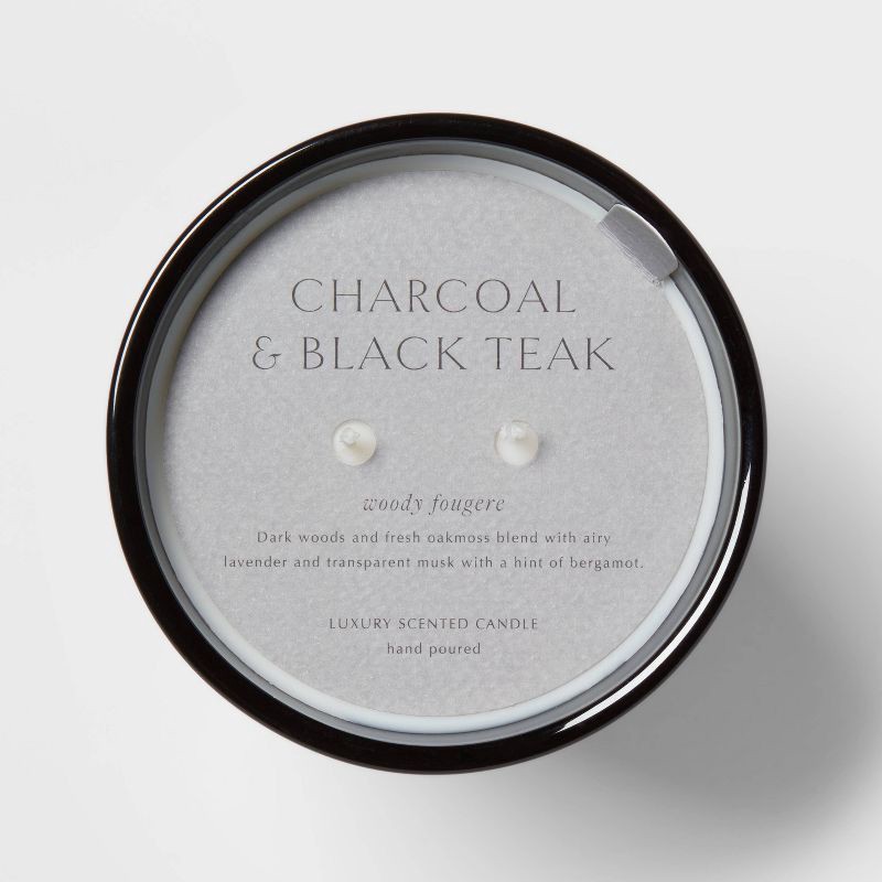 slide 5 of 5, 22.4oz Colored Vase Glass with Dustcover & Black Teak Candle Black - Threshold™: Oakmoss & Lavender Scent, 64hr Burn Time, 22.4 oz