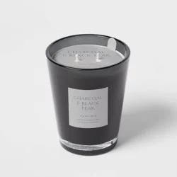 22.4oz Colored Vase Glass with Dustcover & Black Teak Candle Black - Threshold™: Oakmoss & Lavender Scent, 64hr Burn Time
