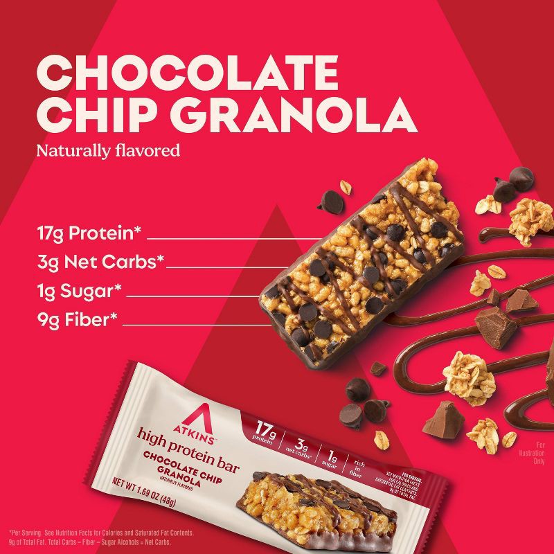 slide 3 of 6, Atkins Chocolate Chip Granola Soy Protein Bars - 17g Protein - 13.5oz/8ct, 13.5 oz, 8 ct