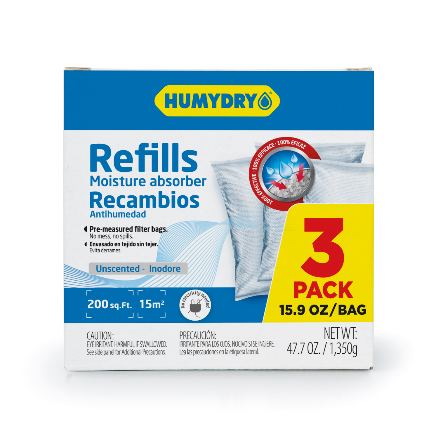 slide 1 of 3, Humydry Unscented Refills Moisture Absorber 3-15.9 oz Refills, 3 ct