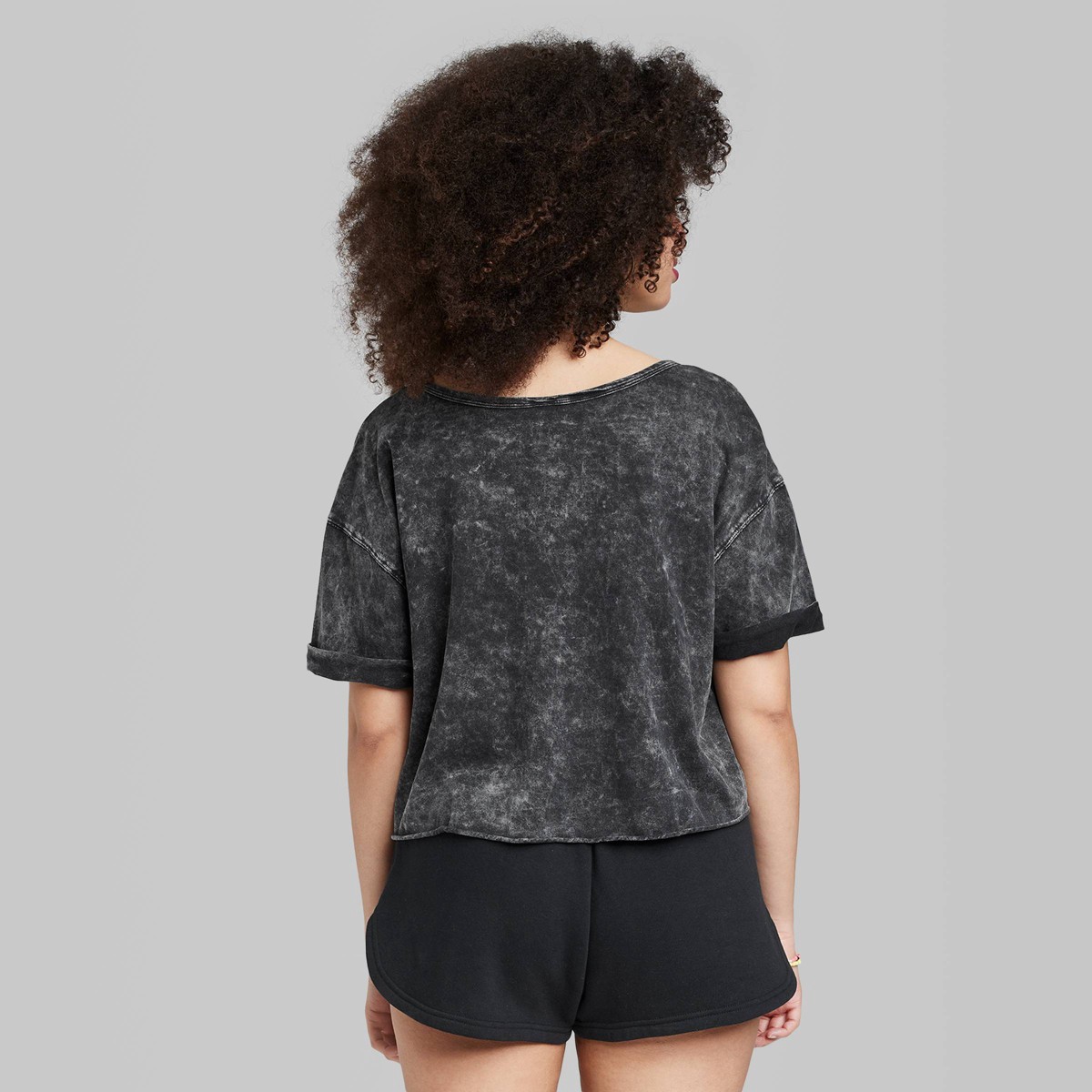 slide 3 of 3, Women's Short Sleeve Button-Front V-Neck Cropped Boxy T-Shirt - Wild Fable Black XXS, 1 ct