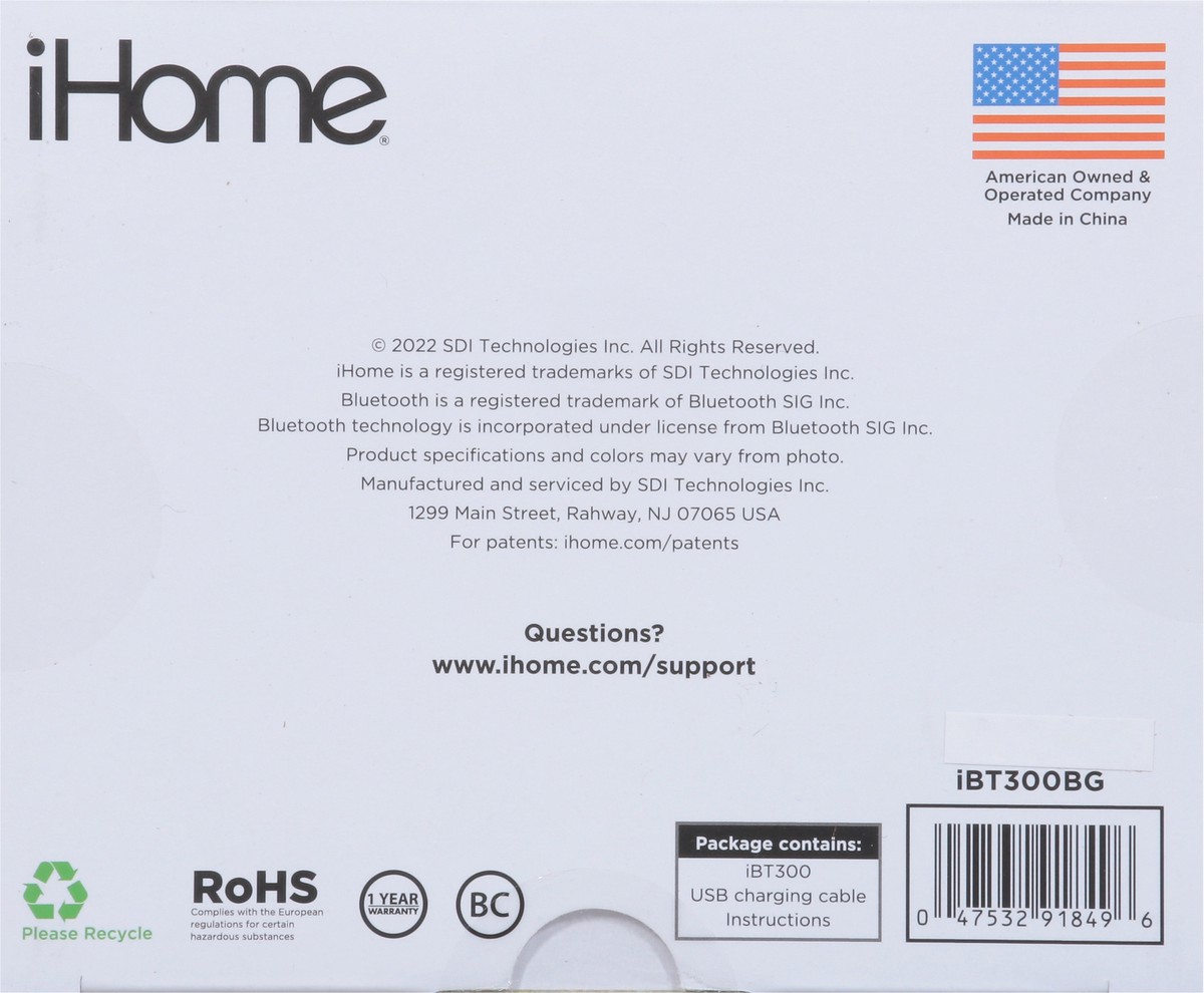 slide 2 of 9, iHome Water-Resistant Portable Speaker 1 ea, 1 ct