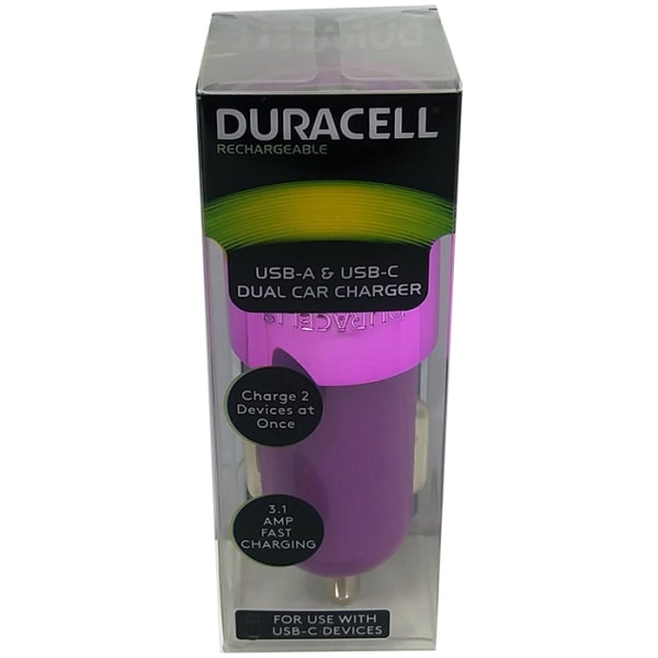 slide 1 of 2, Duracell Dual Car Charger, Purple, Le2321, 1 ct