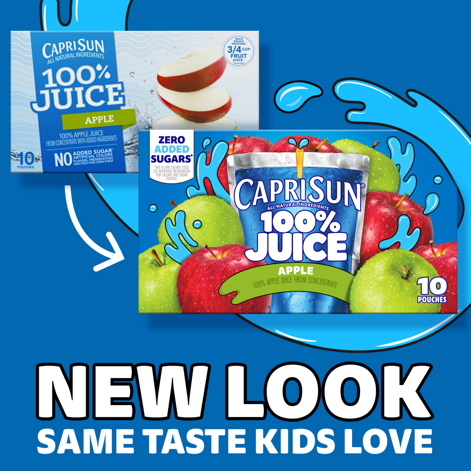 slide 4 of 5, Capri Sun 100% Juice Apple All-Natural Juice from Concentrate with added ingredients, 10 ct Box, 6 fl oz Pouches, 10 ct; 6 oz