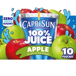 Capri Sun 100% Juice Apple All-Natural Juice from Concentrate with added ingredients, 10 ct Box, 6 fl oz Pouches