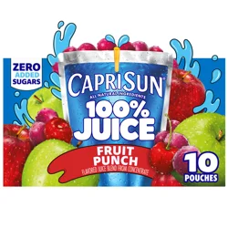 Capri Sun 100% Juice Fruit Punch Flavored All-Natural Juice Blend from Concentrate with added ingredients and other natural flavors, 10 ct Box, 6 fl oz Pouches