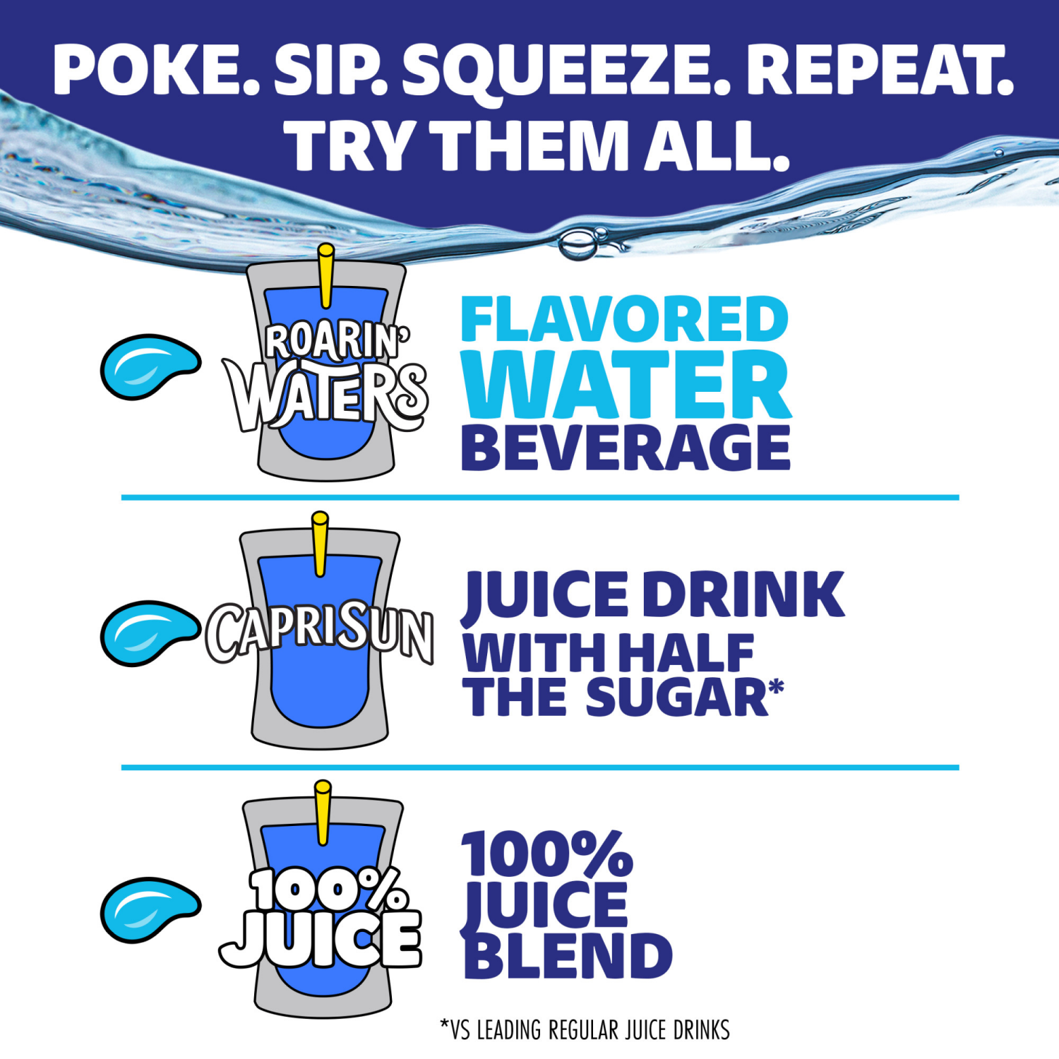 slide 2 of 8, Capri Sun Roarin' Waters Tropical Punch Flavored with other natural flavor Water Beverage, 10 ct Box, 6 fl oz Drink Pouches, 10 ct