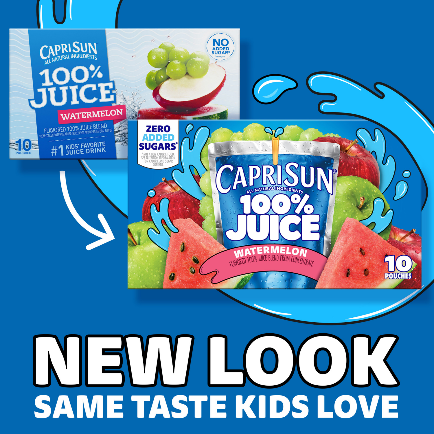 slide 4 of 5, Capri Sun Watermelon Flavored 100% Juice Blend from Concentrate with added ingredients and other natural flavor 10 ct Box, 6 fl oz Pouches, 10 ct