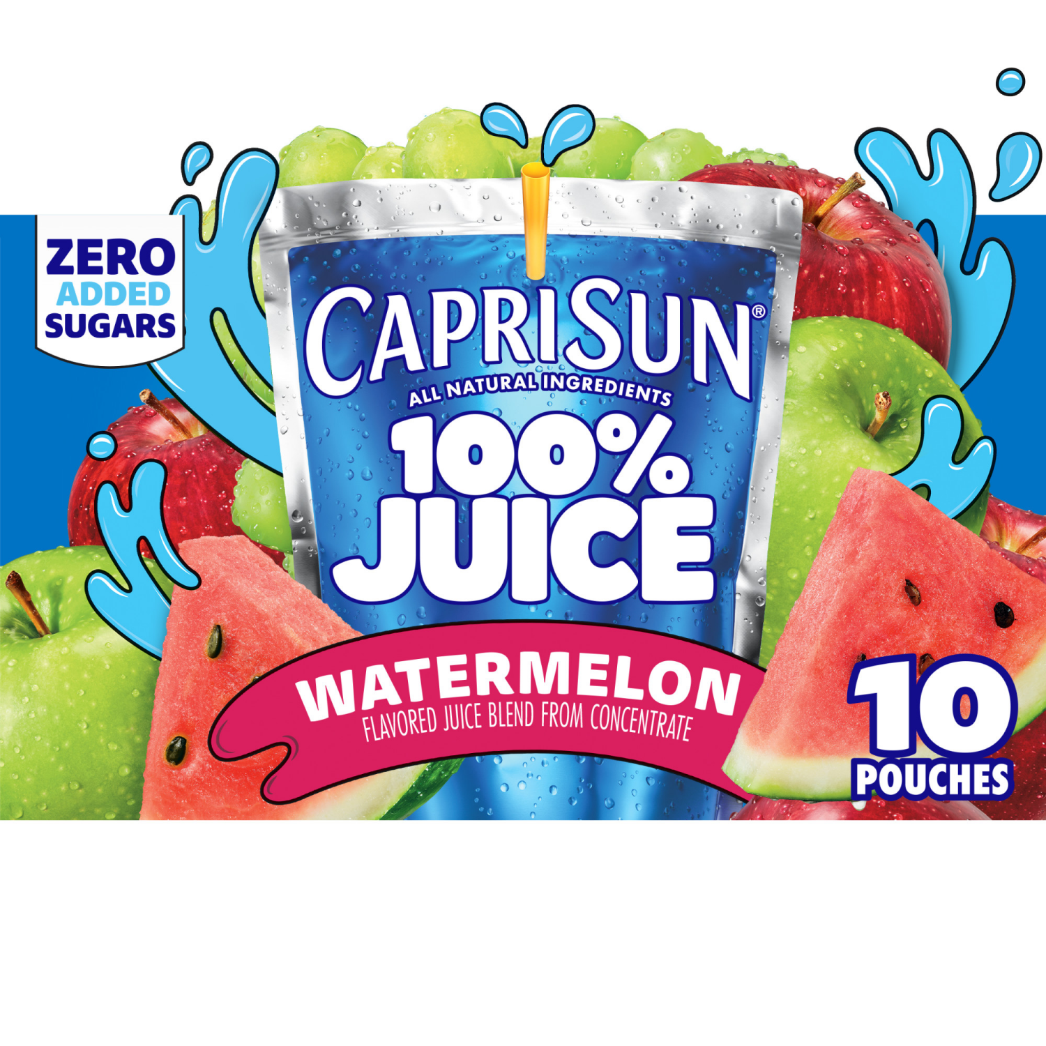 slide 1 of 5, Capri Sun Watermelon Flavored 100% Juice Blend from Concentrate with added ingredients and other natural flavor 10 ct Box, 6 fl oz Pouches, 10 ct