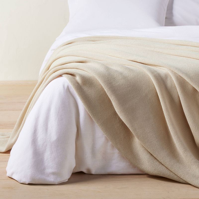 slide 4 of 4, King Micro Waffle Bed Blanket Natural - Casaluna™: OEKO-TEX Certified, Lyocell & Cotton, Machine Washable, 1 ct