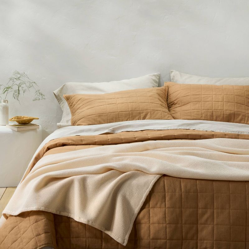 slide 4 of 5, Full/Queen Micro Waffle Bed Blanket Natural - Casaluna™: Lyocell & Cotton, OEKO-TEX Certified, Machine Washable, 1 ct