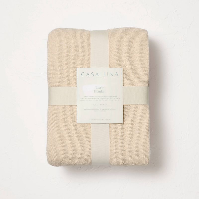 slide 5 of 5, Full/Queen Micro Waffle Bed Blanket Natural - Casaluna™: Lyocell & Cotton, OEKO-TEX Certified, Machine Washable, 1 ct