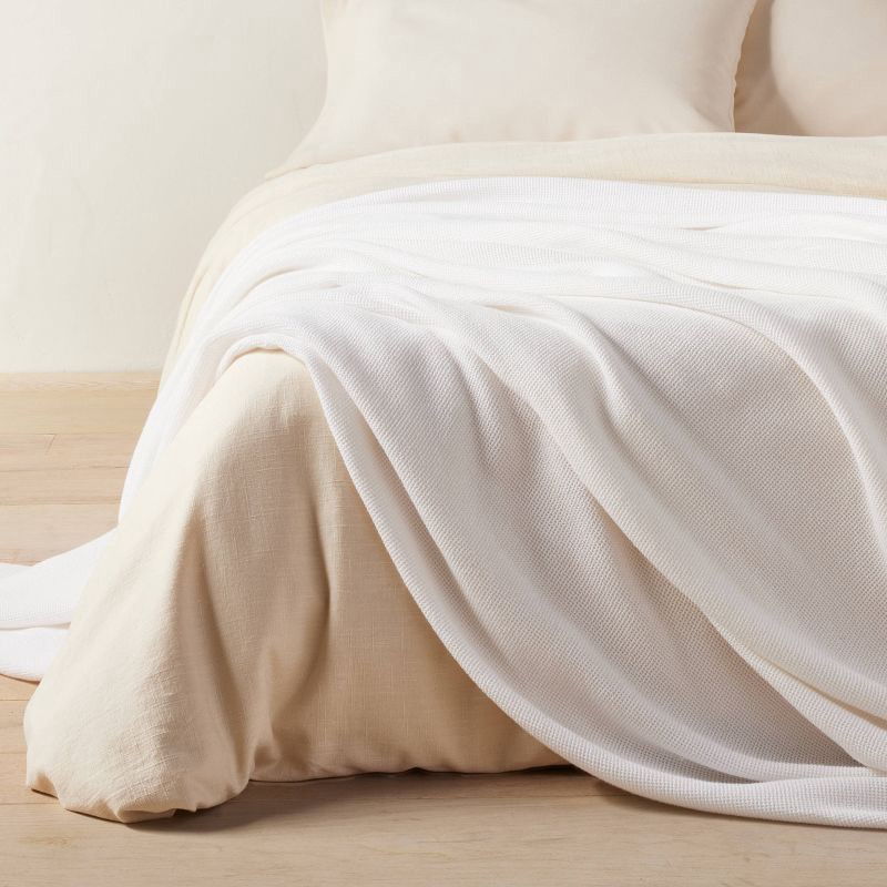 slide 4 of 5, Full/Queen Micro Waffle Bed Blanket White - Casaluna™: Lyocell & Cotton, OEKO-TEX Certified, Machine Washable, 1 ct