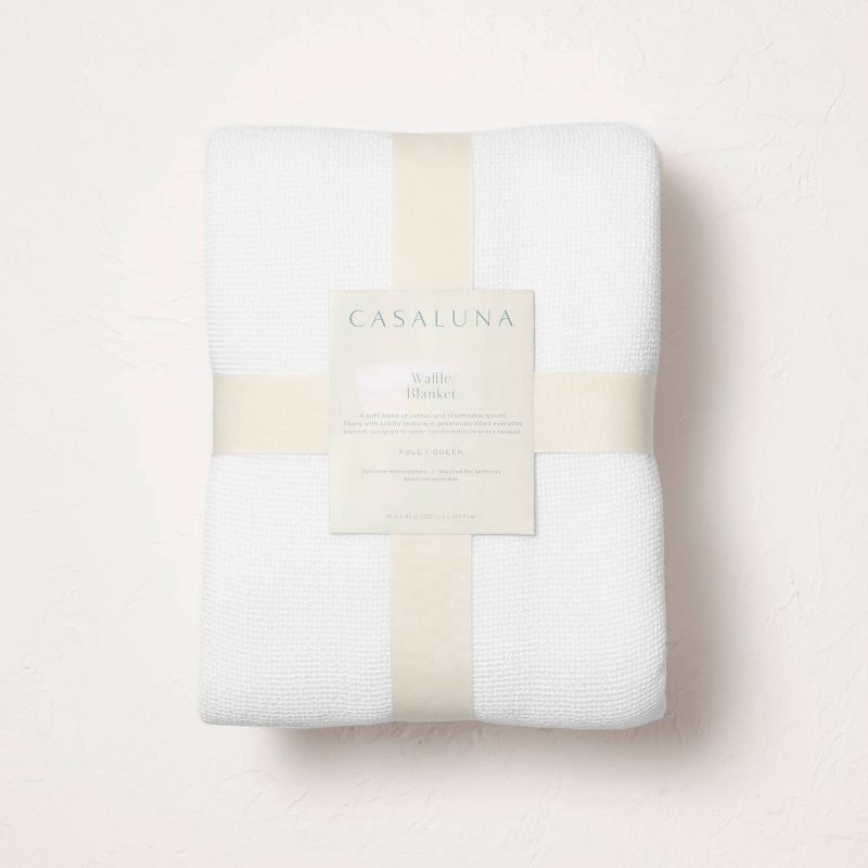 slide 5 of 5, Full/Queen Micro Waffle Bed Blanket White - Casaluna™: Lyocell & Cotton, OEKO-TEX Certified, Machine Washable, 1 ct