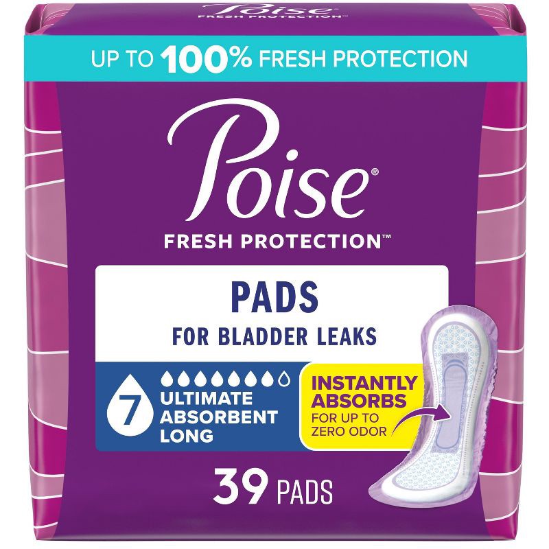 slide 1 of 7, Poise Incontinence Pads for Women - Ultra Absorbency - 7 Drop - Long - 39ct, 39 ct