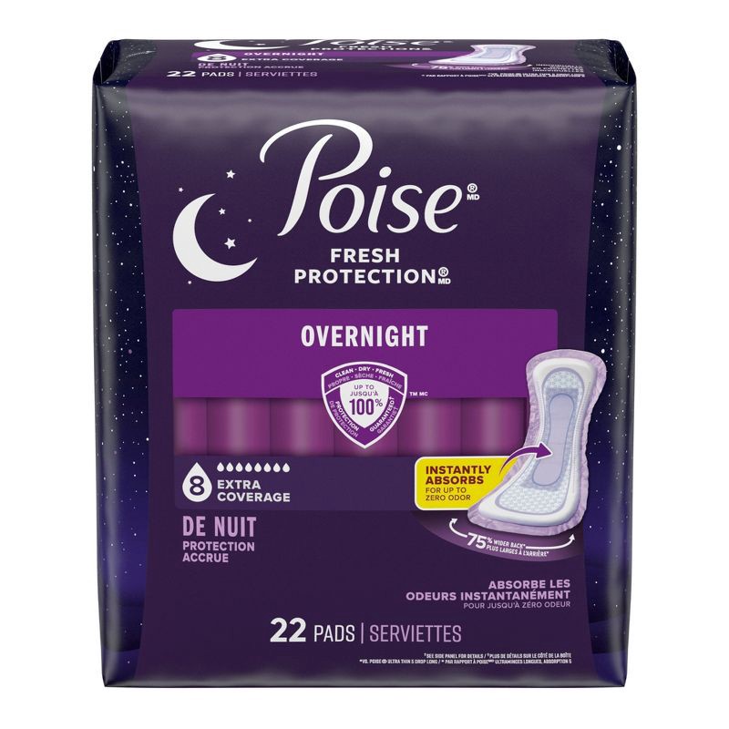 slide 2 of 8, Poise Overnight Incontinence Pads for Women - Ultimate Extra Coverage - 8 Drop - Extra Coverage - 22ct, 22 ct