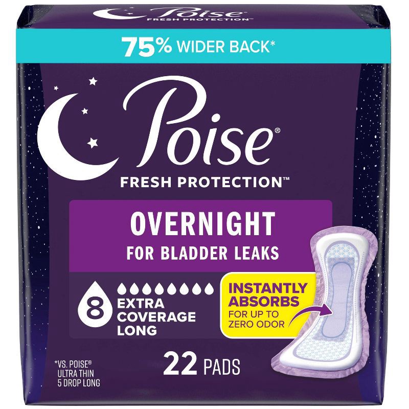 slide 1 of 8, Poise Overnight Incontinence Pads for Women - Ultimate Extra Coverage - 8 Drop - Extra Coverage - 22ct, 22 ct