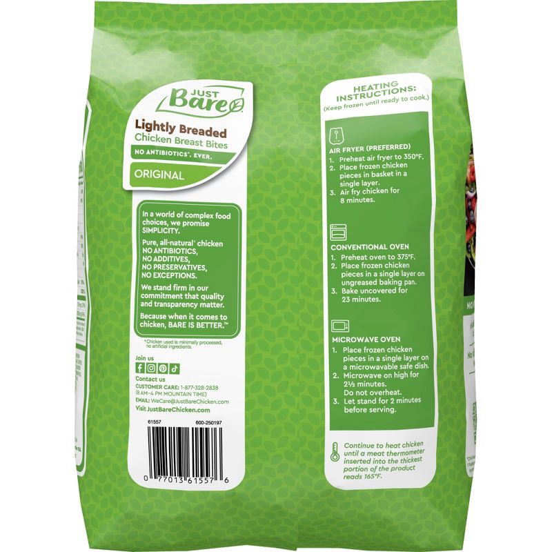 slide 3 of 7, Just Bare Lightly Breaded Chicken Breast Bites - Frozen - 24oz, 24 oz