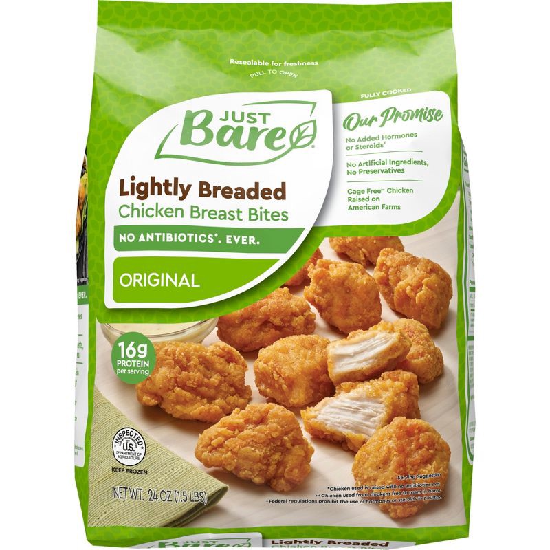 slide 1 of 7, Just Bare Lightly Breaded Chicken Breast Bites - Frozen - 24oz, 24 oz