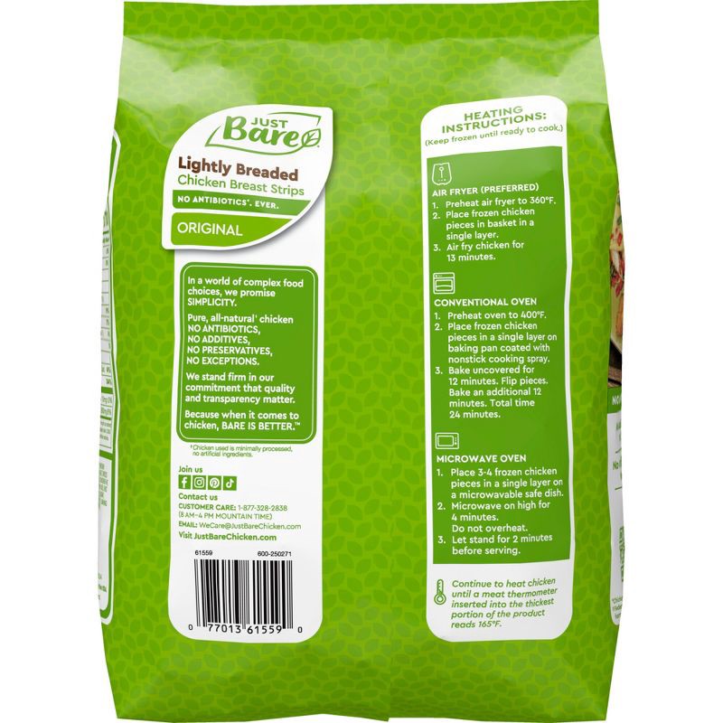 slide 3 of 7, Just Bare Lightly Breaded Chicken Breast Strips - Frozen - 24oz, 24 oz