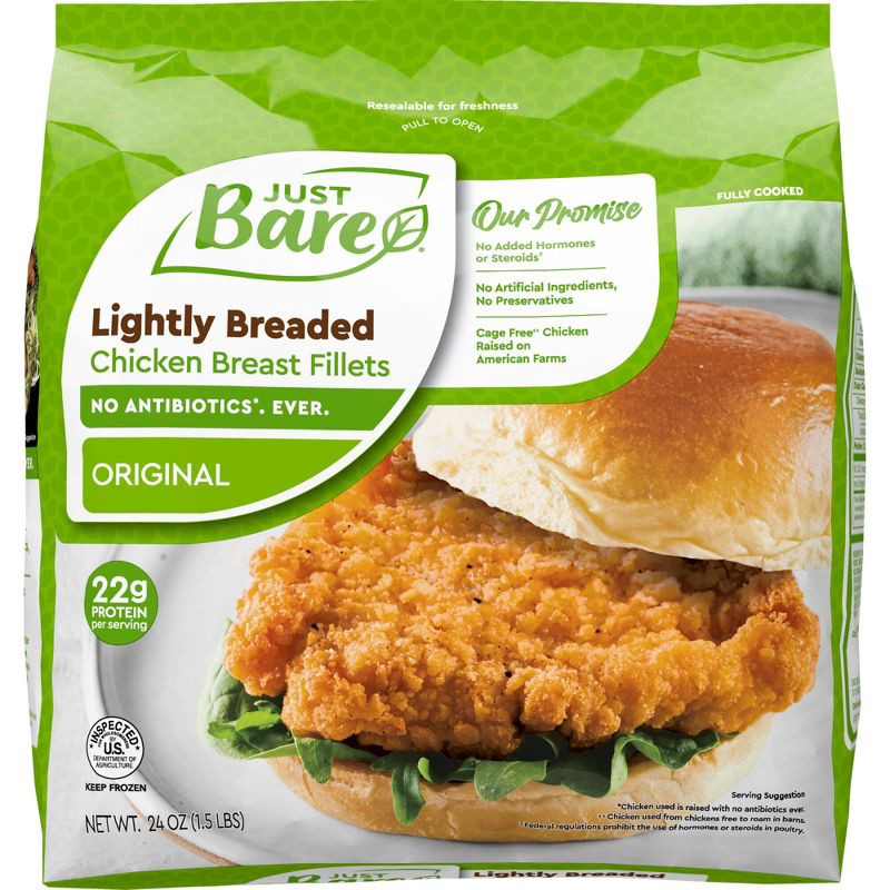 slide 1 of 7, Just Bare Lightly Breaded Chicken Breast Fillets Frozen - 24oz, 24 oz