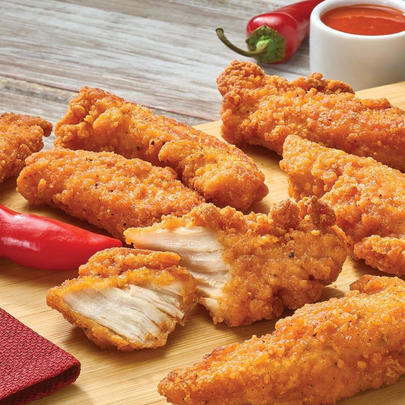slide 2 of 7, Just Bare Lightly Breaded Spicy Chicken Breast Strips - Frozen - 24oz, 24 oz