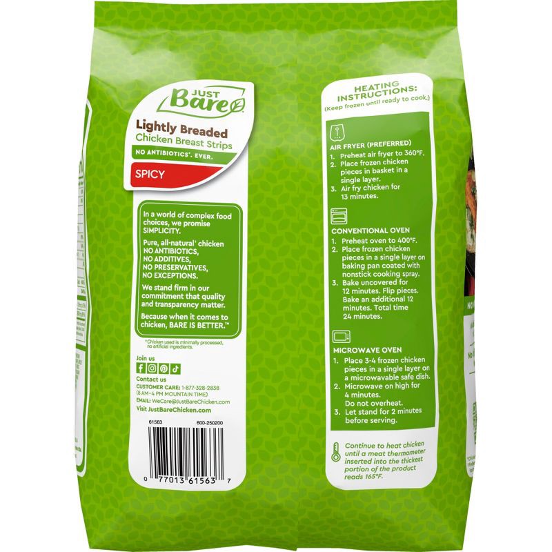 slide 3 of 7, Just Bare Lightly Breaded Spicy Chicken Breast Strips - Frozen - 24oz, 24 oz