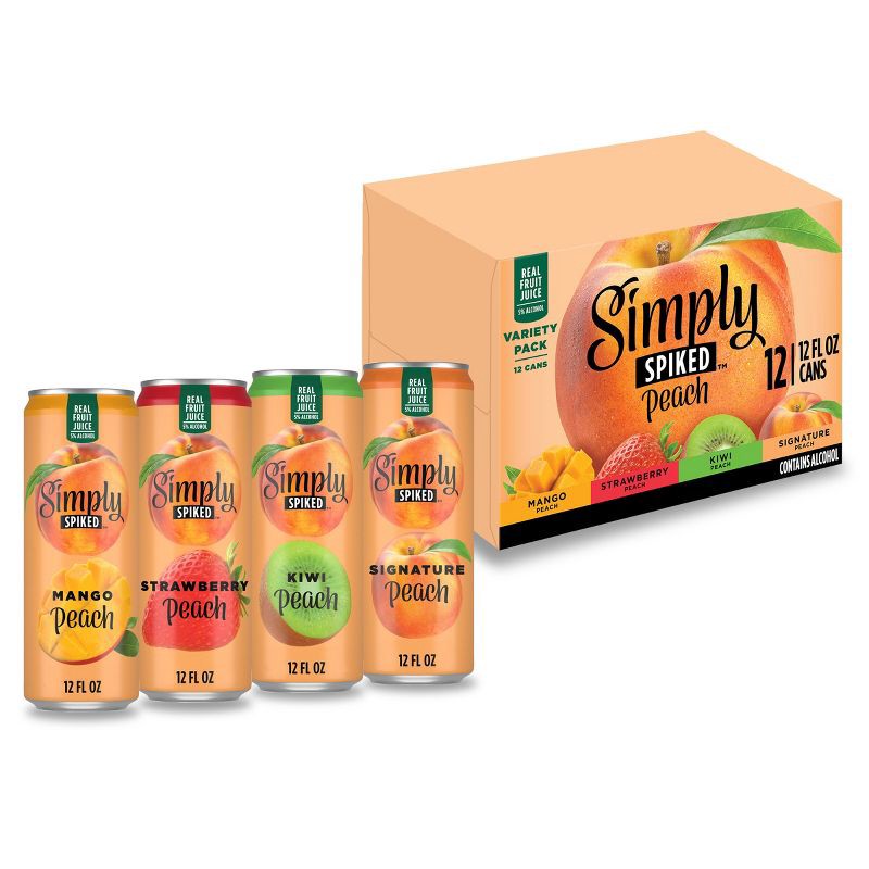 slide 1 of 9, Simply Spiked Peach Variety Pack - 12pk/12 fl oz Cans, 12 ct; 12 fl oz