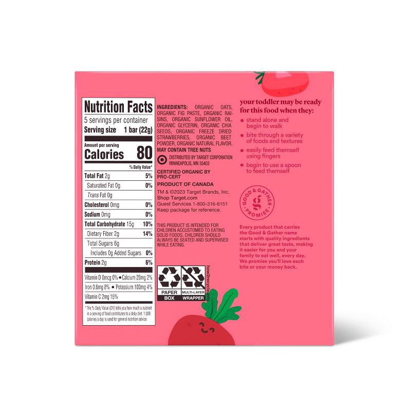 slide 3 of 3, Organic Strawberry And Beet Snack Bars - 3.17oz/5ct - Good & Gather™, 3.17 oz, 5 ct