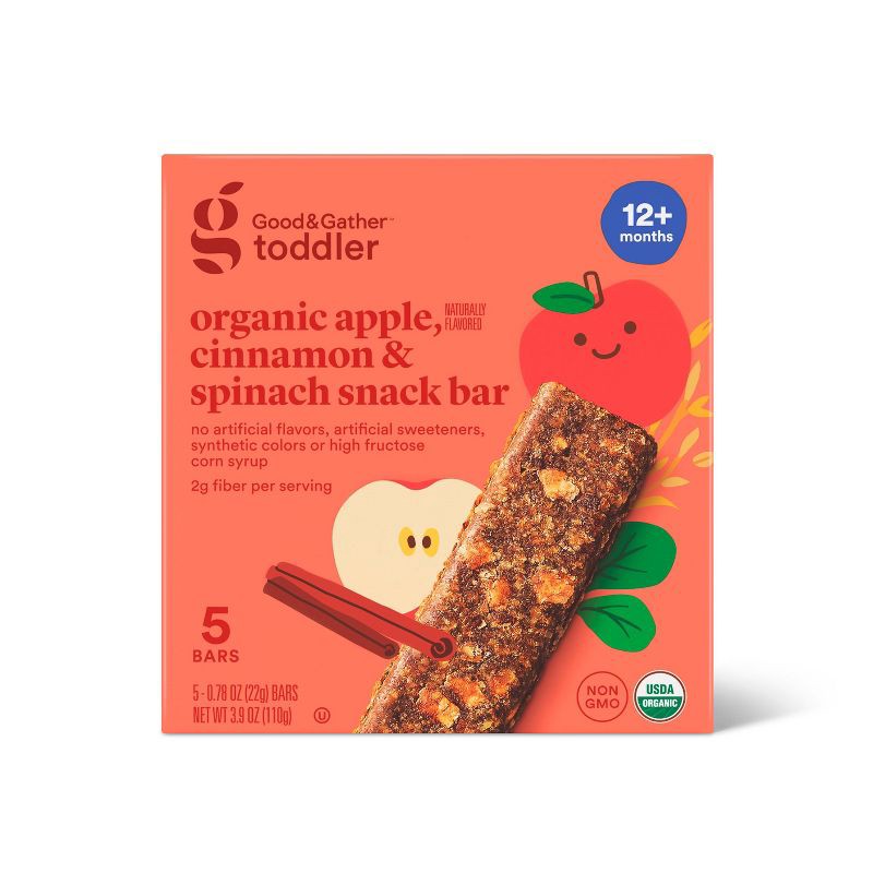 slide 1 of 3, Organic Apple Cinnamon and Spinach Snacks Bars - 3.17oz/5ct - Good & Gather™, 3.17 oz, 5 ct