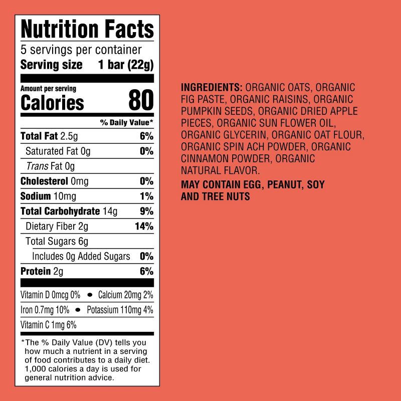 slide 2 of 3, Organic Apple Cinnamon and Spinach Snacks Bars - 3.17oz/5ct - Good & Gather™, 3.17 oz, 5 ct