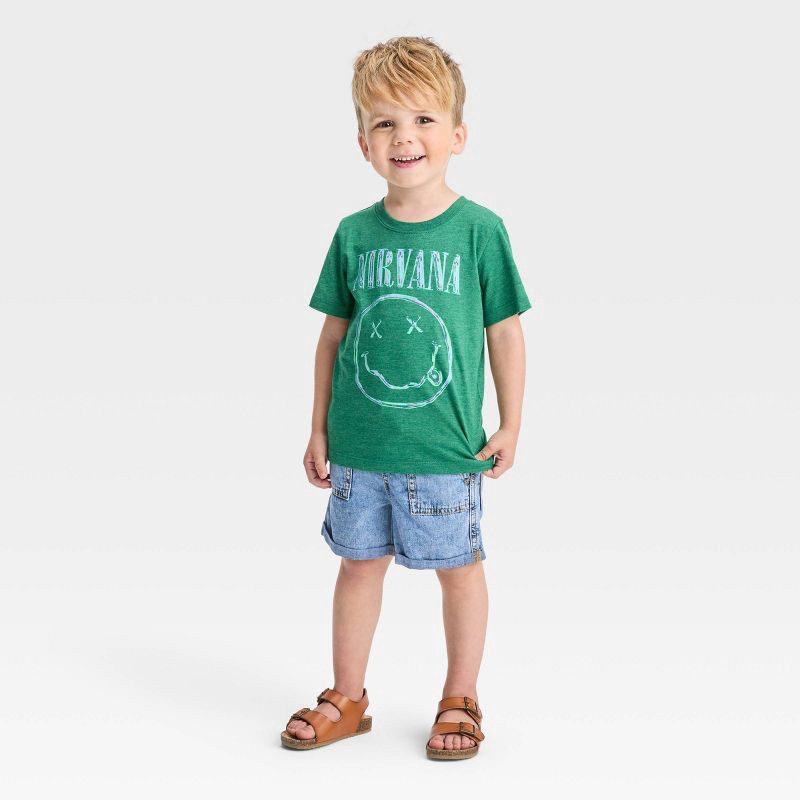 slide 3 of 3, Merch Traffic Toddler Boys' Nirvana Short Sleeve T-Shirt - Green 5T, 1 ct
