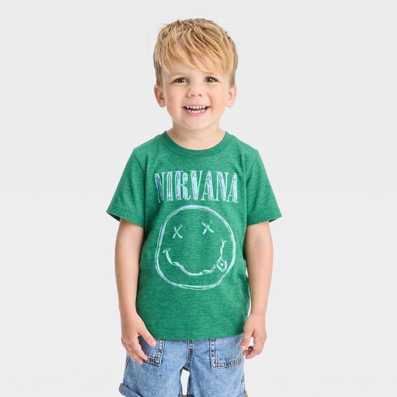 slide 1 of 3, Merch Traffic Toddler Boys' Nirvana Short Sleeve T-Shirt - Green 5T, 1 ct
