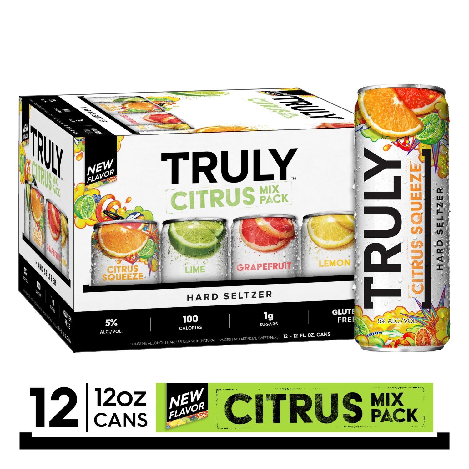 slide 1 of 4, Truly Hard Seltzer, Citrus, Mix Pack, 12 ct; 12 oz