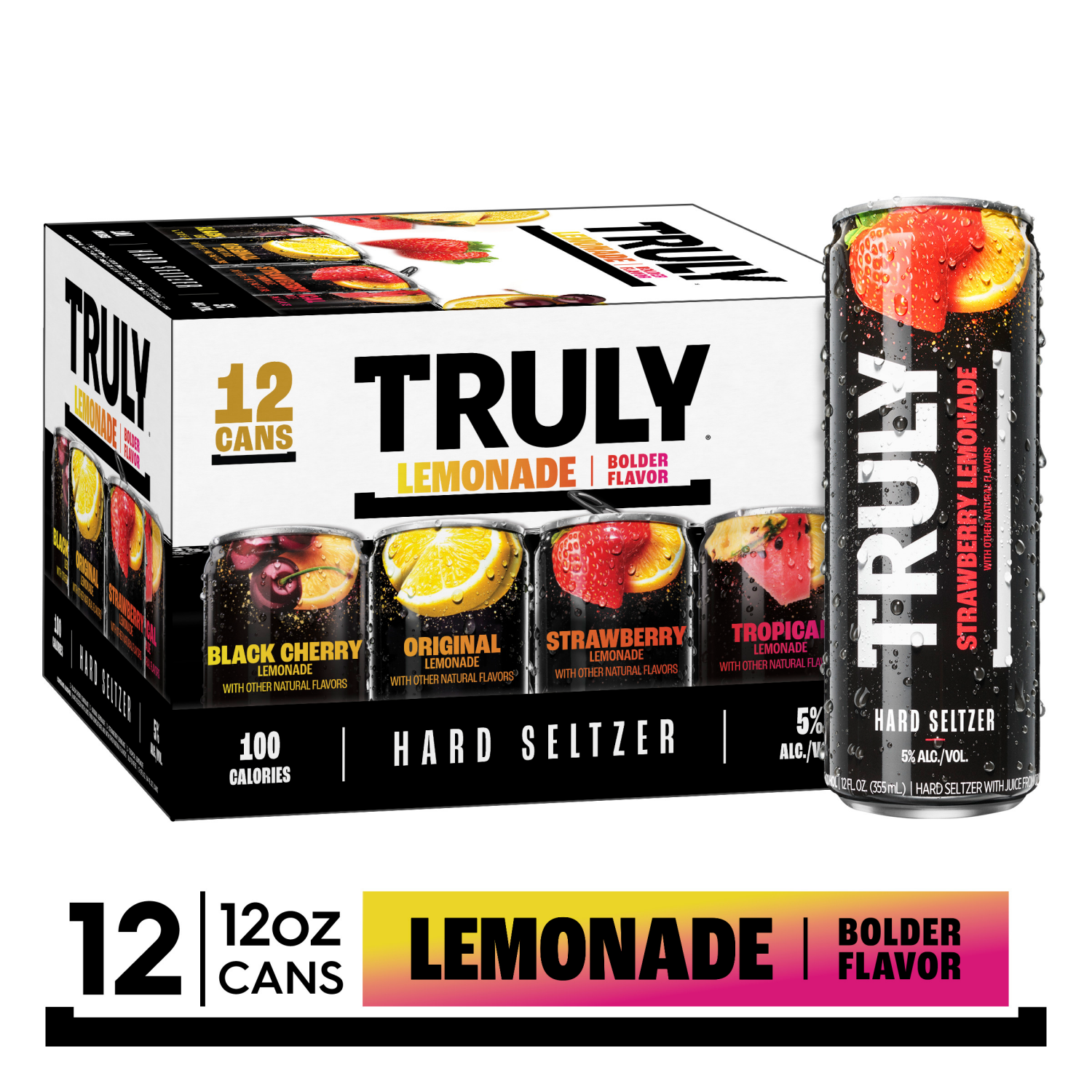 slide 1 of 4, Truly Hard Seltzer, Lemonade, Mix Pack, 12 fl oz