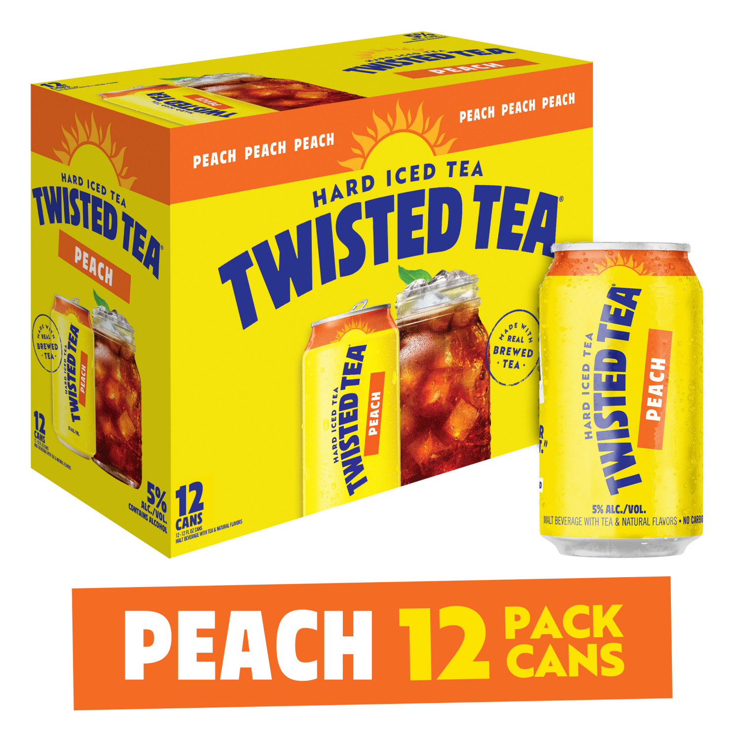 slide 1 of 3, Twisted Tea Hard Iced Tea, Peach, 12 fl oz