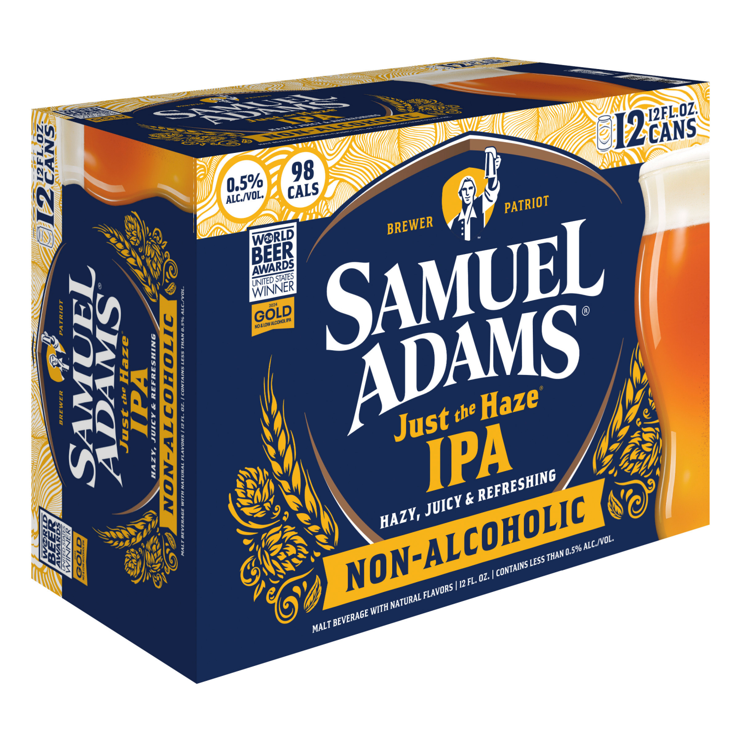 slide 2 of 4, Samuel Adams IPA Non-Alcoholic Just the Haze Beer 12 - 12 fl oz Cans, 12 ct; 12 oz