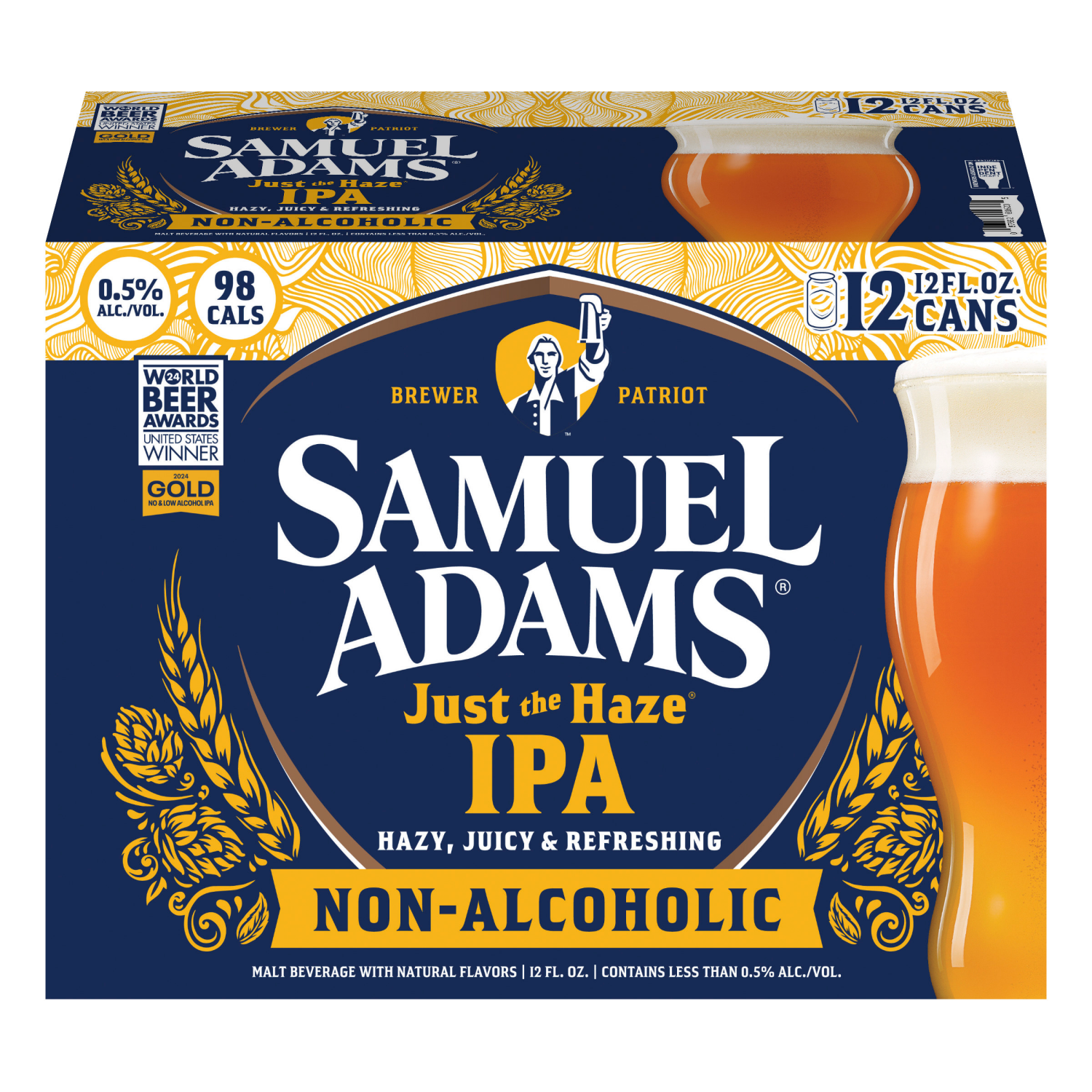 slide 4 of 4, Samuel Adams IPA Non-Alcoholic Just the Haze Beer 12 - 12 fl oz Cans, 12 ct; 12 oz