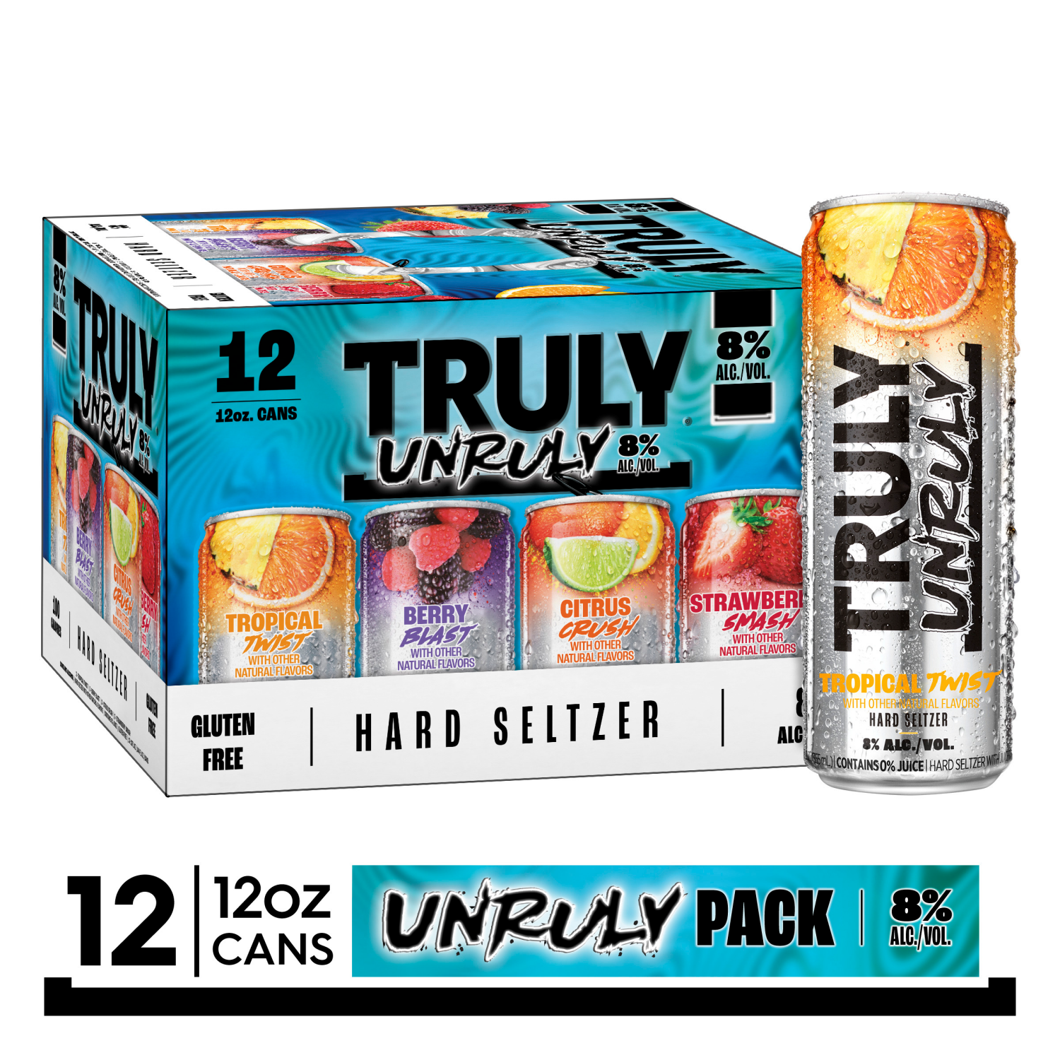 slide 1 of 4, TRULY Unruly Hard Seltzer Variety Pack 8% ABV (12 fl. oz. Can, 12pk.), 12 ct