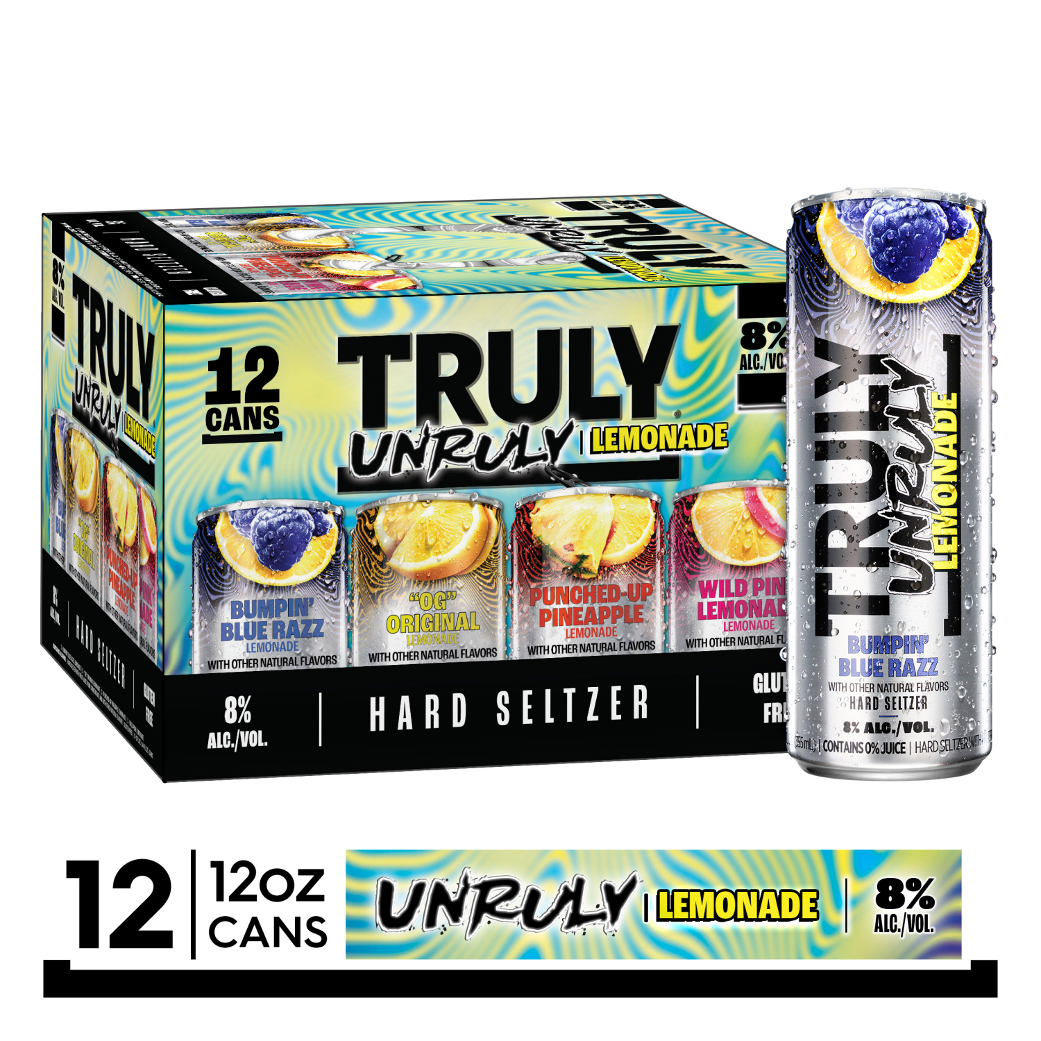 slide 1 of 4, TRULY Unruly Hard Seltzer Lemonade Variety Pack 8% ABV (12 fl. oz. Can, 12pk.), 12 ct; 12 oz