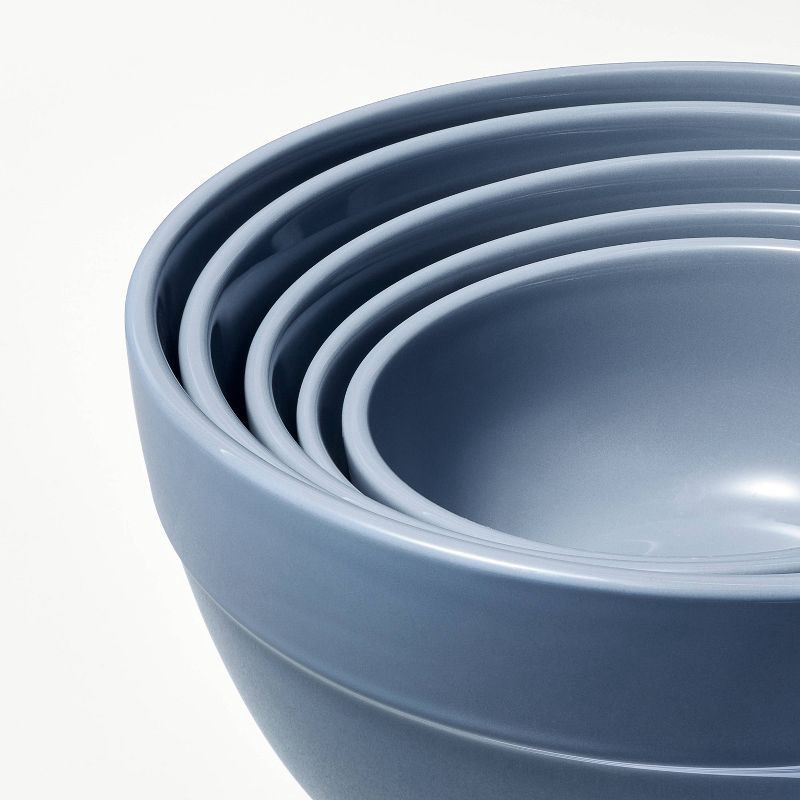 slide 3 of 3, 5pc Earthenware Ceramic Mixing Bowl Set Blue - Figmint™: Microwave & Dishwasher Safe, 5 Sizes, Kitchen Essentials, 5 ct