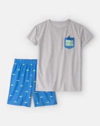 Carter's Boys Shark Short-Sleeve Loose Fit 2-Piece Pajama Set - Grey/Blue, Size 14