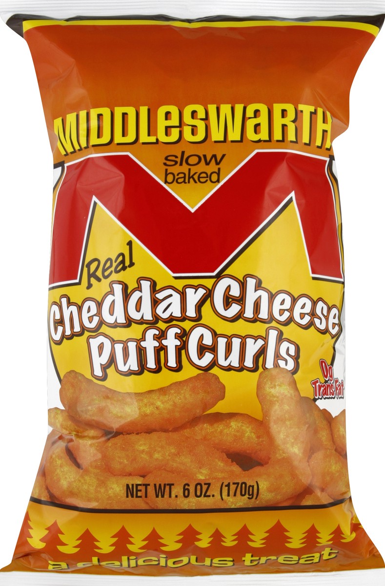 slide 3 of 5, Middleswarth Cheddar Cheese Puff Curls, 6 oz