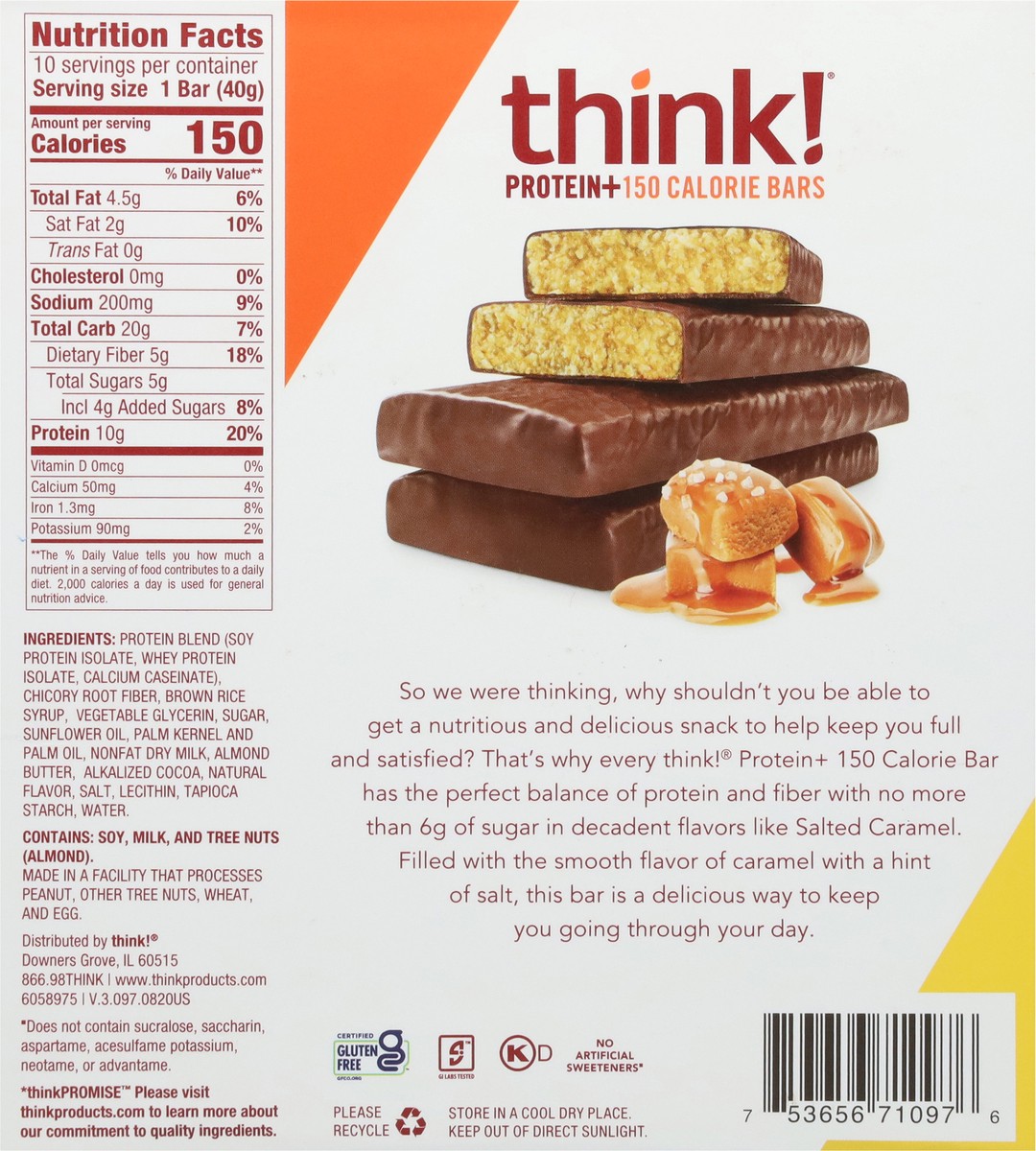 slide 10 of 12, think! Protein+ Salted Caramel 150 Calorie Bars 10 - 1.41 oz Bars, 10 ct