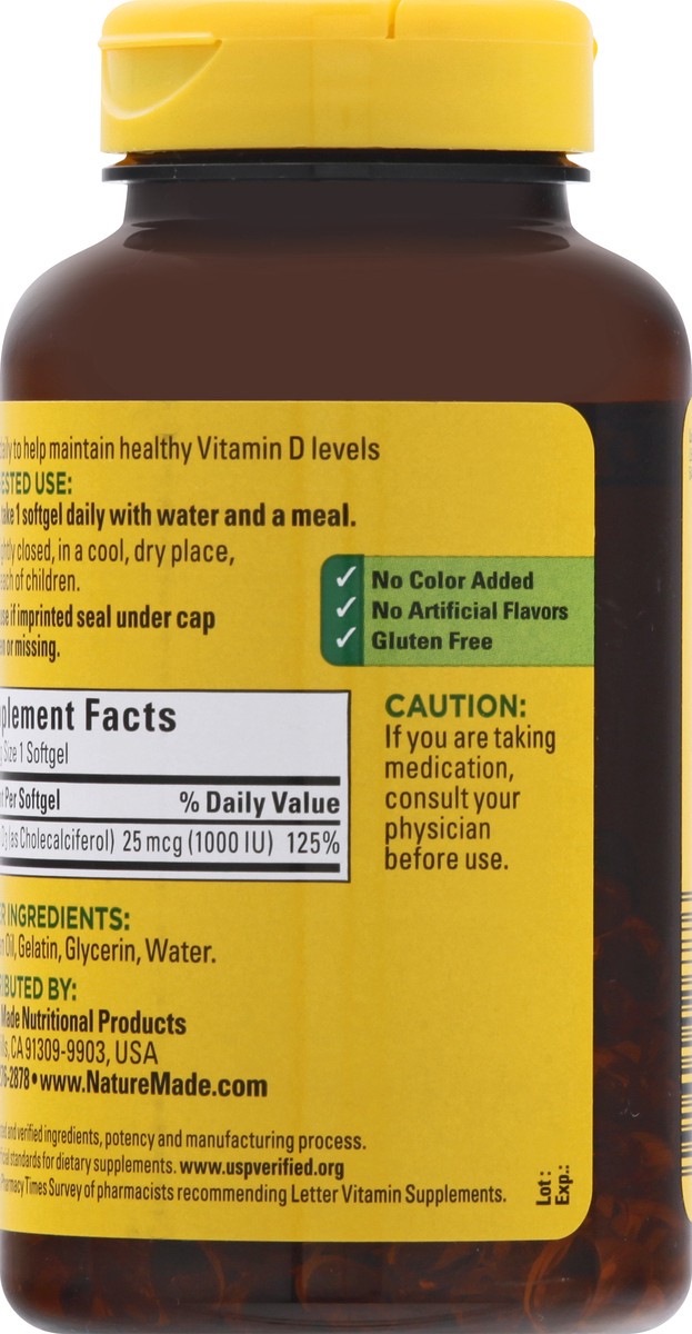 slide 7 of 12, Nature Made Vitamin D3 1000 IU (25 mcg), Dietary Supplement for Bone, Teeth, Muscle and Immune Health Support, 300 Softgels, 300 Day Supply, 300 ct