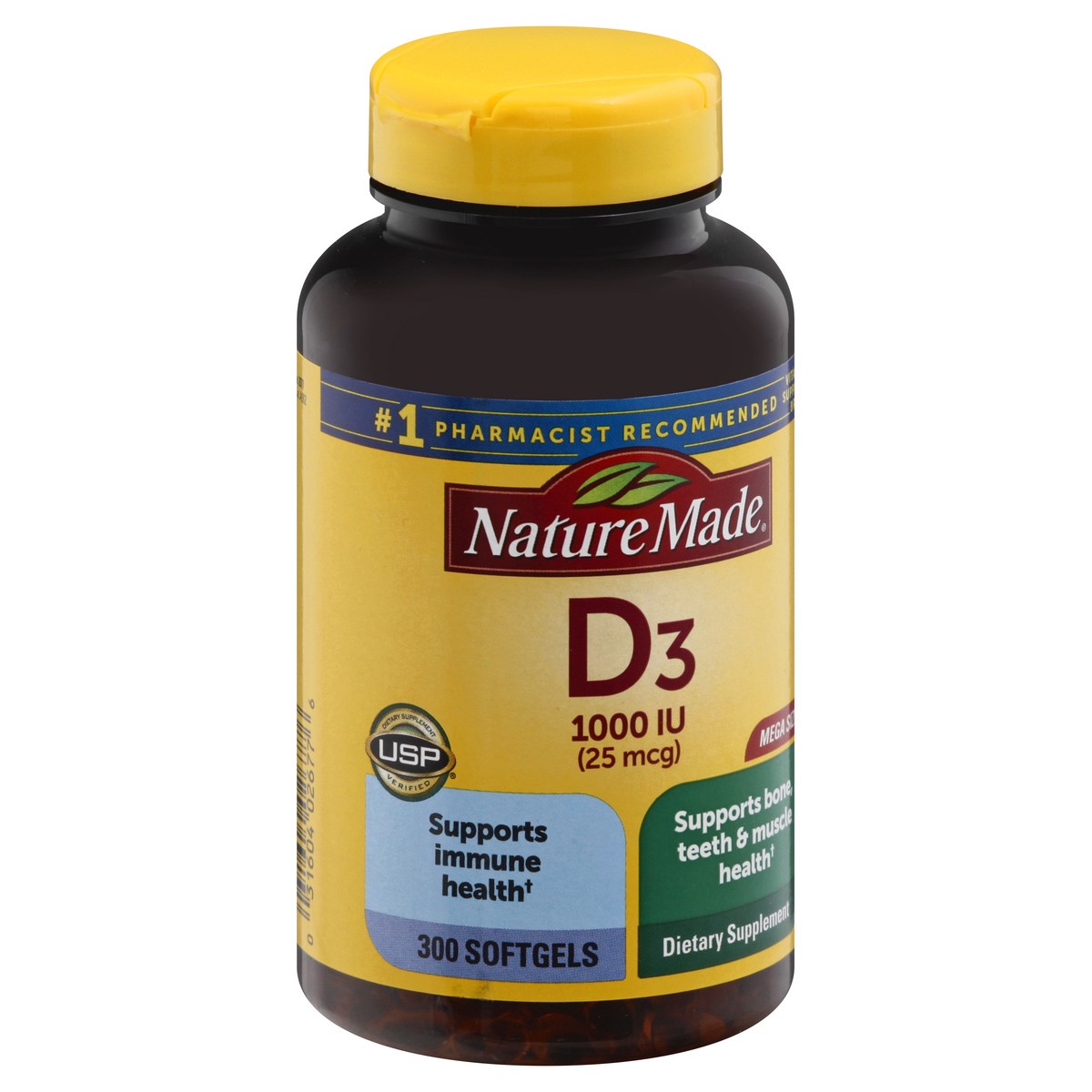 slide 7 of 12, Nature Made Vitamin D3 1000 IU (25 mcg), Dietary Supplement for Bone, Teeth, Muscle and Immune Health Support, 300 Softgels, 300 Day Supply, 300 ct